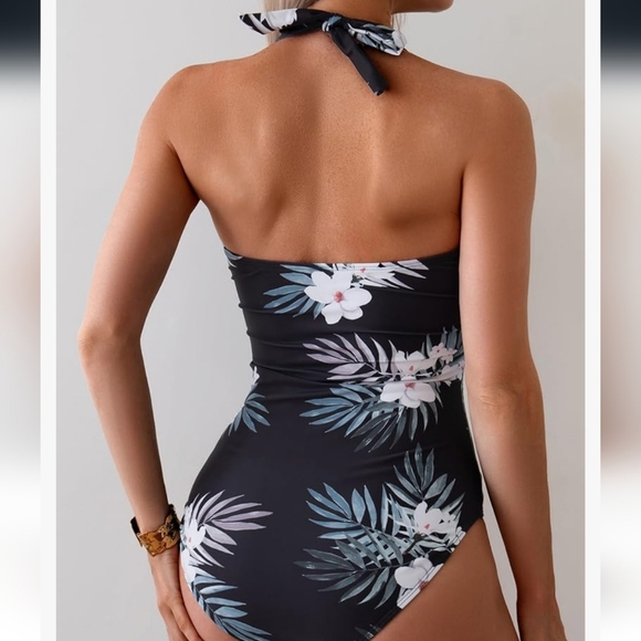 Floral Halter One-Piece Swimsuit Tummy Control NWOT - Picture 3 of 12
